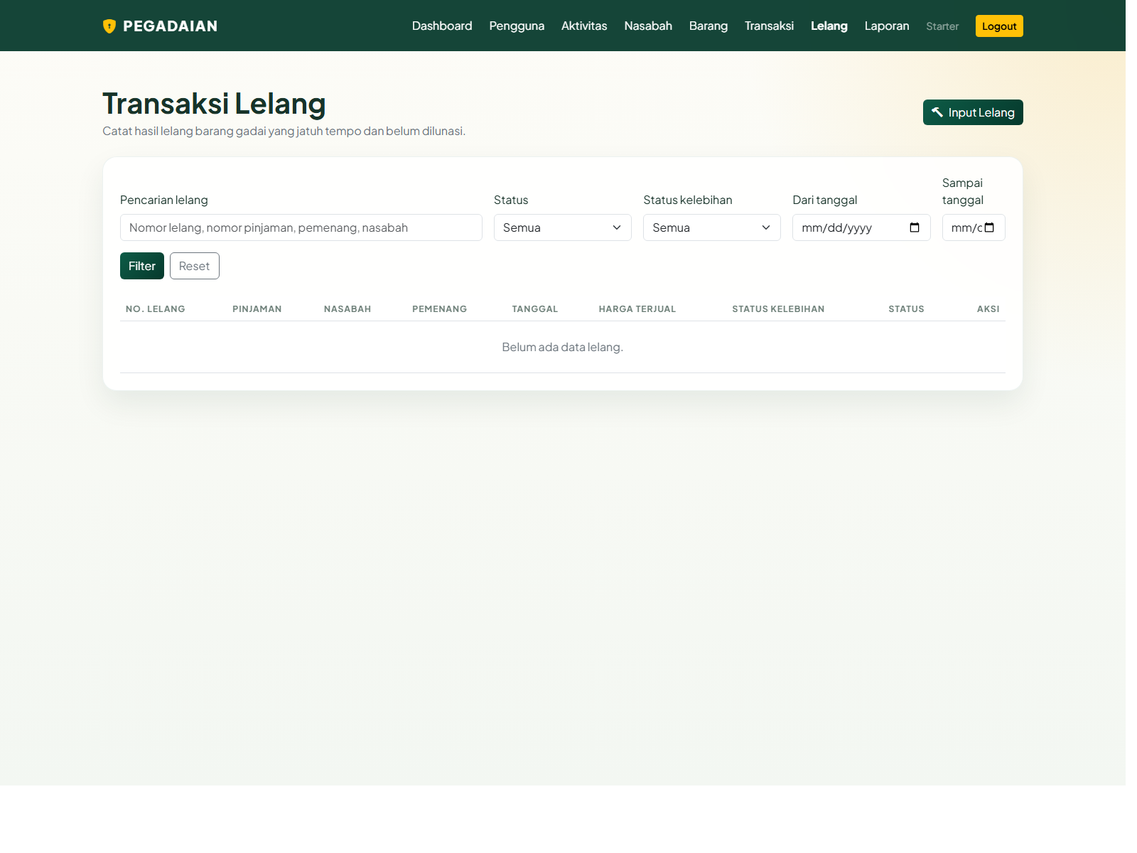 Screenshot asli halaman lelang aplikasi pegadaian